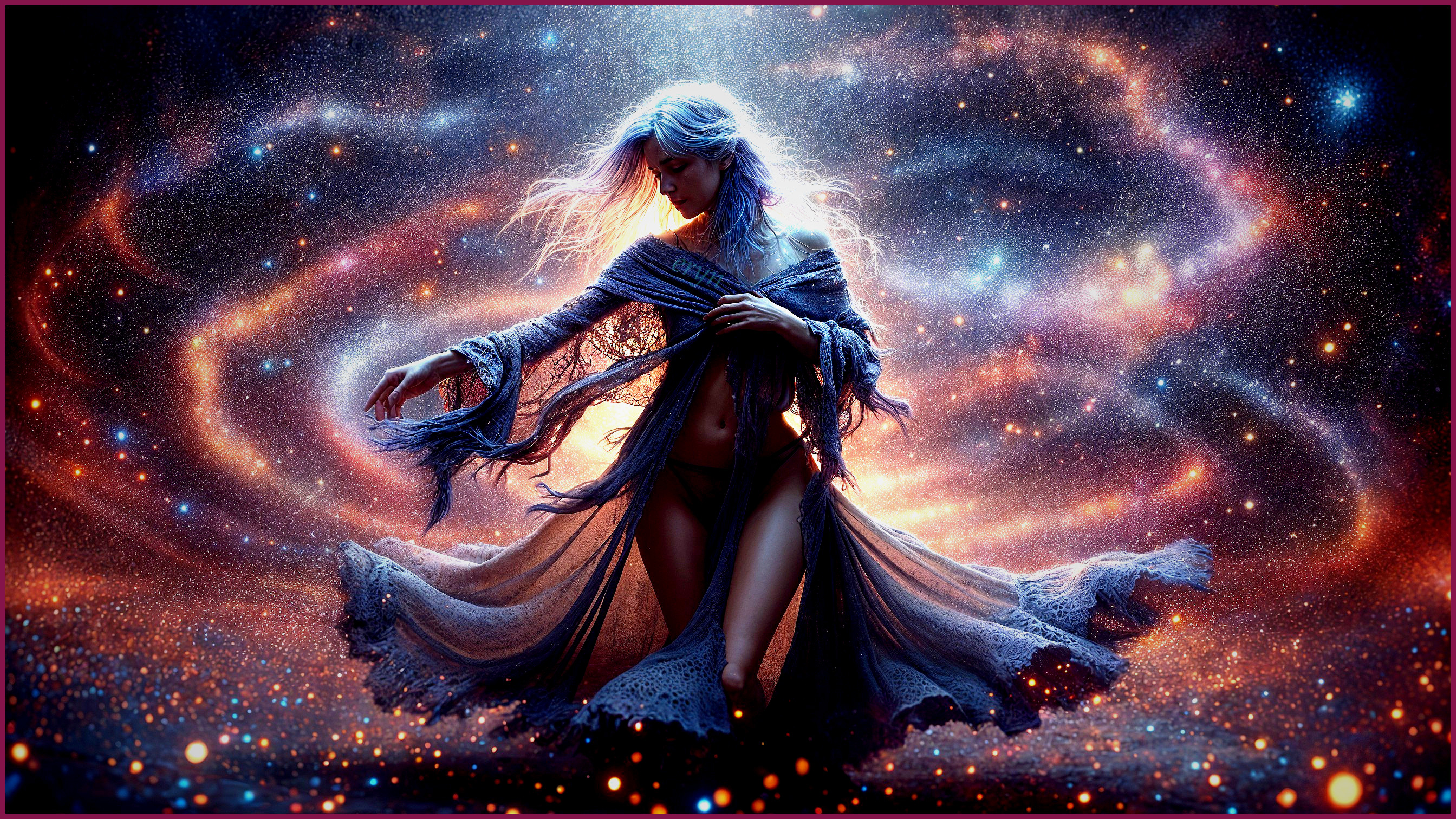 Mystical Figure in Cosmic Galaxy Setting