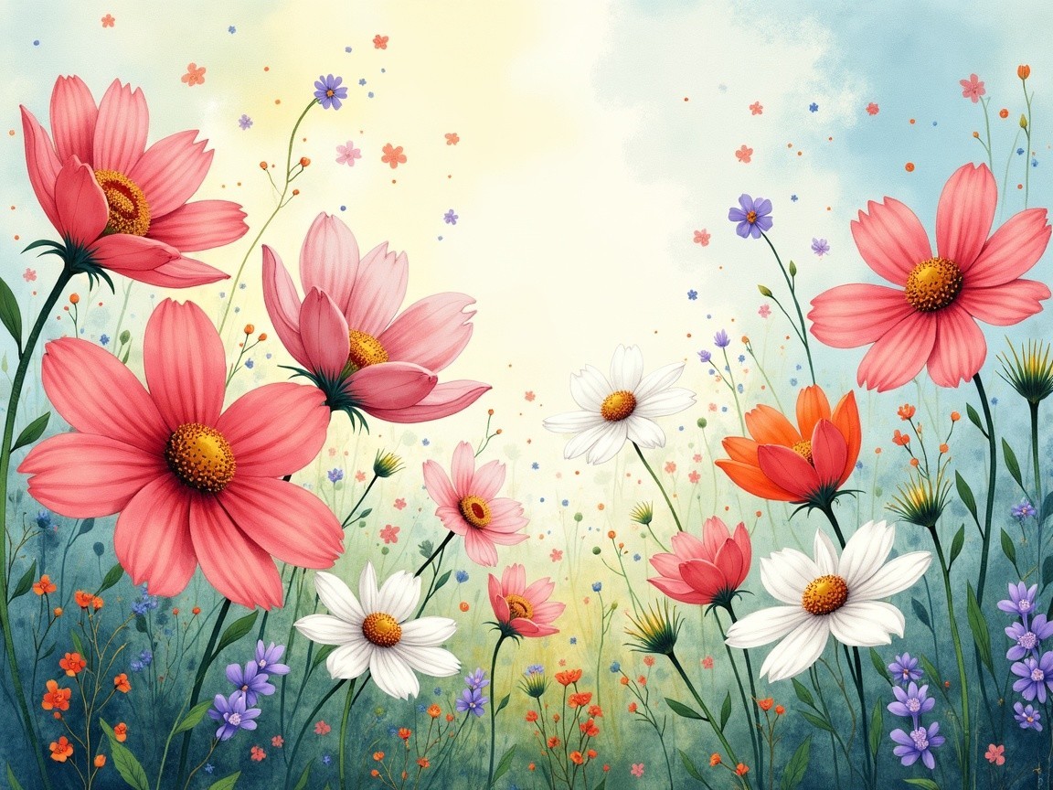 Vibrant Meadow with Colorful Flowers and Soft Light