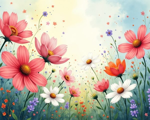 Vibrant Meadow with Colorful Flowers and Soft Light