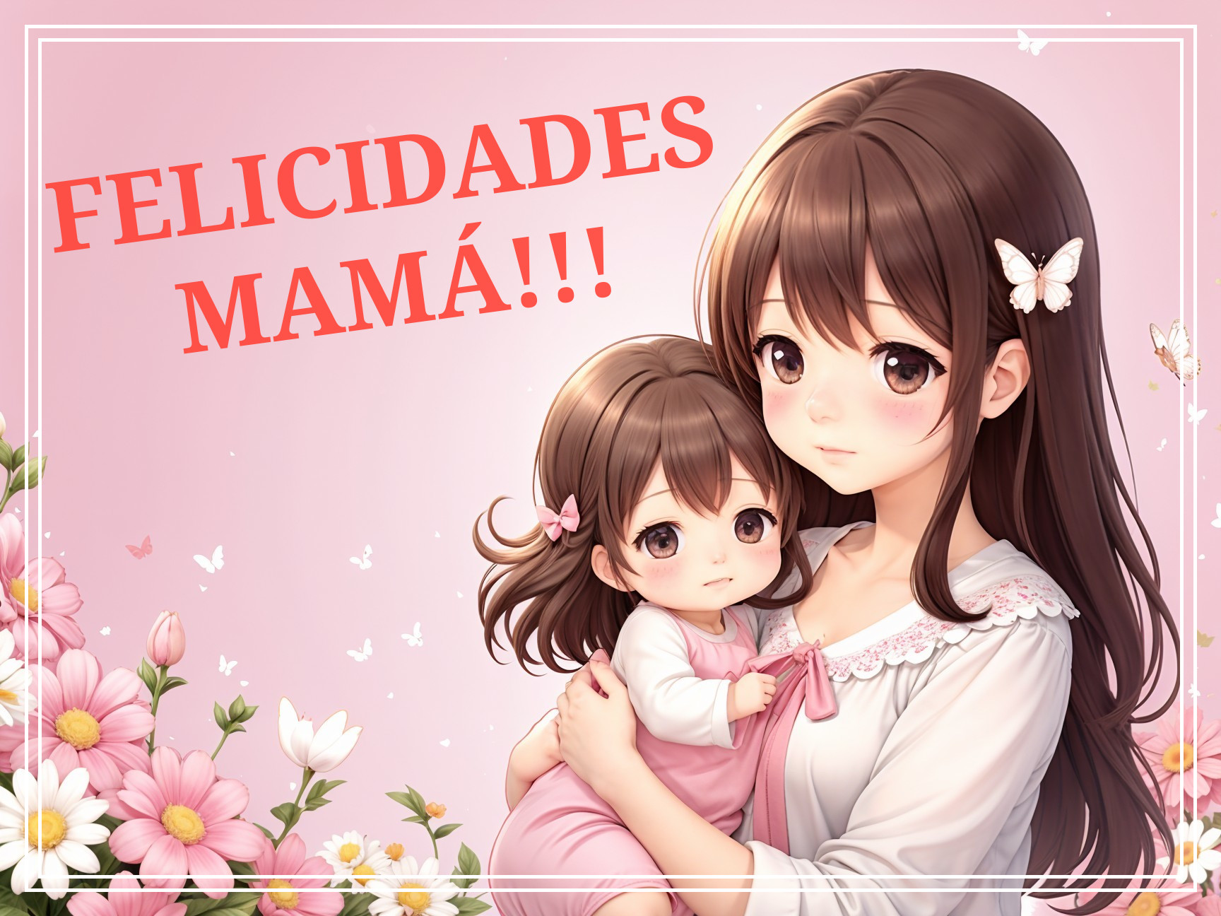 Mother and Daughter Embrace in Floral Pastel Scene