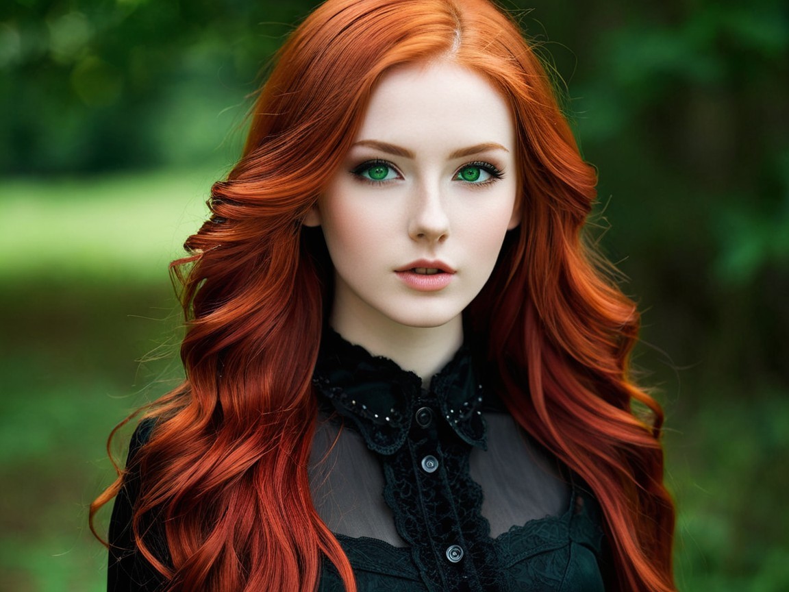 Portrait of a Young Woman with Red Hair and Green Eyes