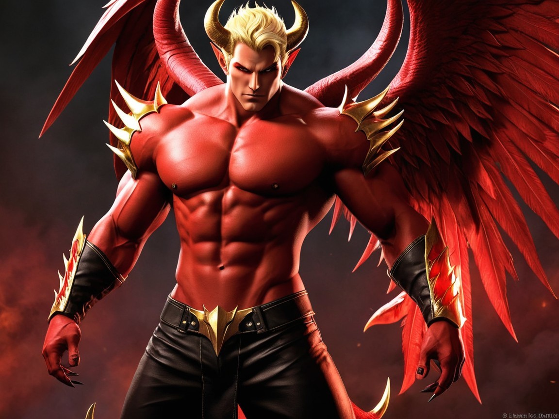 Muscular Character with Red Skin and Large Wings
