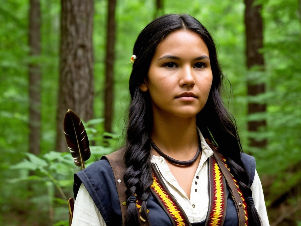 Young woman in traditional garment in forest setting