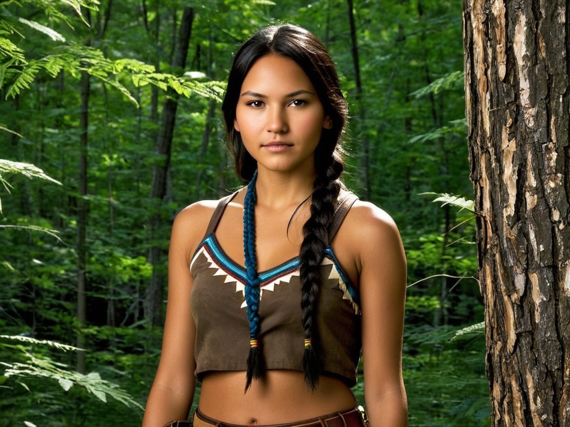 Young Woman in Traditional Attire in Forest Setting