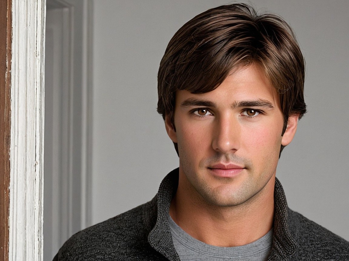 Young man with chiseled jawline and casual attire