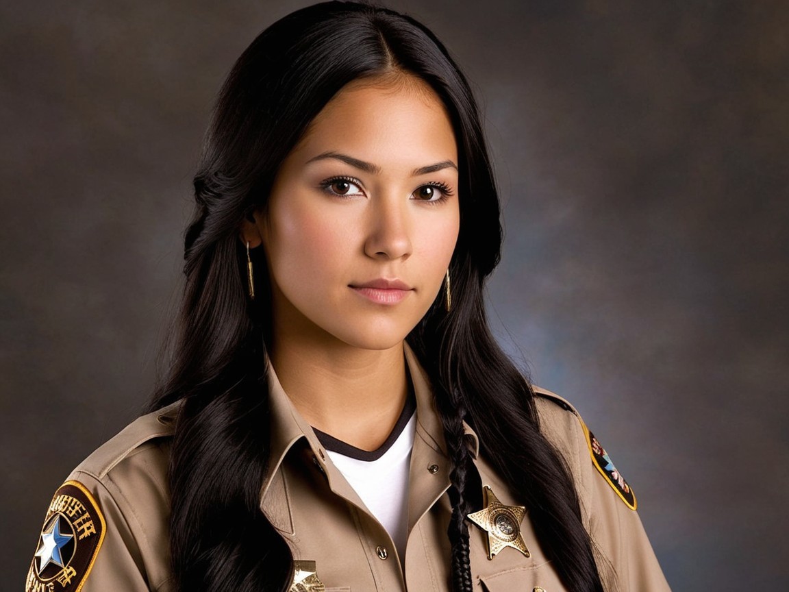 Confident Young Woman in Sheriff Uniform with Badge