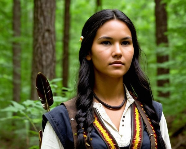 Young woman in traditional garment in forest setting