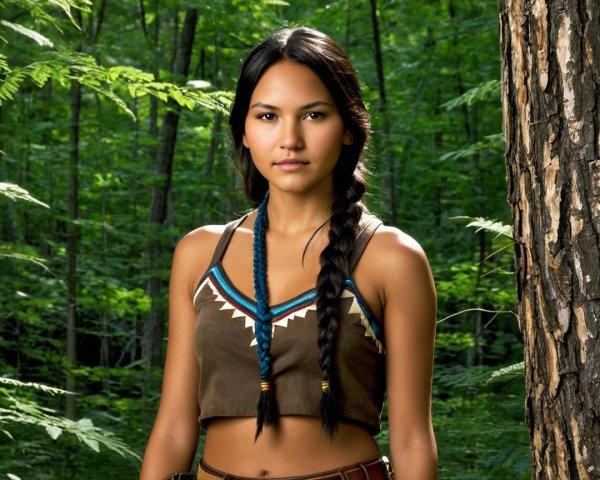 Young Woman in Traditional Attire in Forest Setting