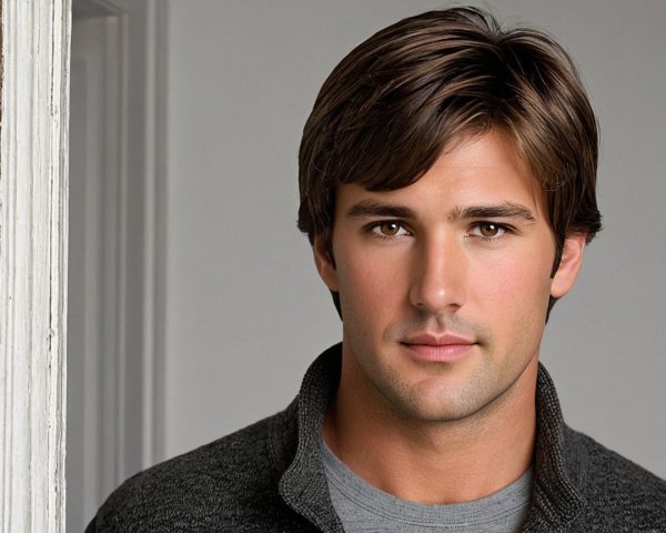 Young man with chiseled jawline and casual attire