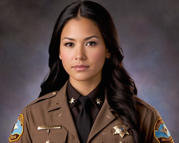 Confident Female Officer in Brown Uniform Portrait
