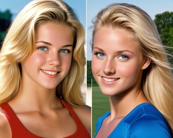 Young Women with Blonde Hair and Bright Blue Eyes