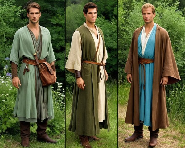 Elegant Robes in Fantasy Setting with Lush Greenery