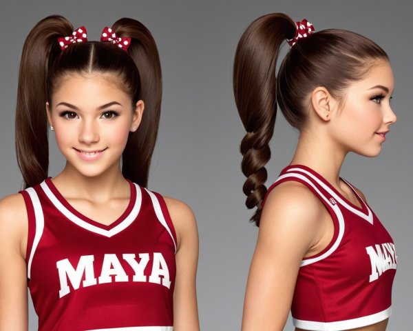 Young Cheerleader in Red Uniform with Ponytails