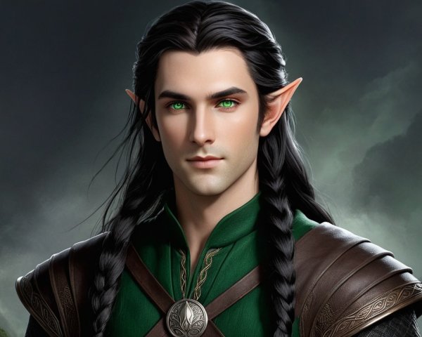 Elf Character with Black Hair in Mystical Setting