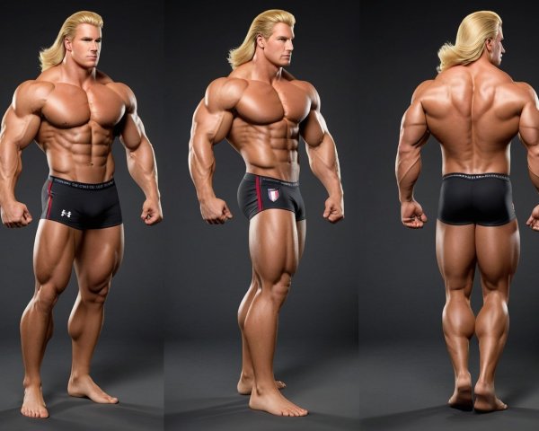 Muscular Male Figure Displayed from Three Angles