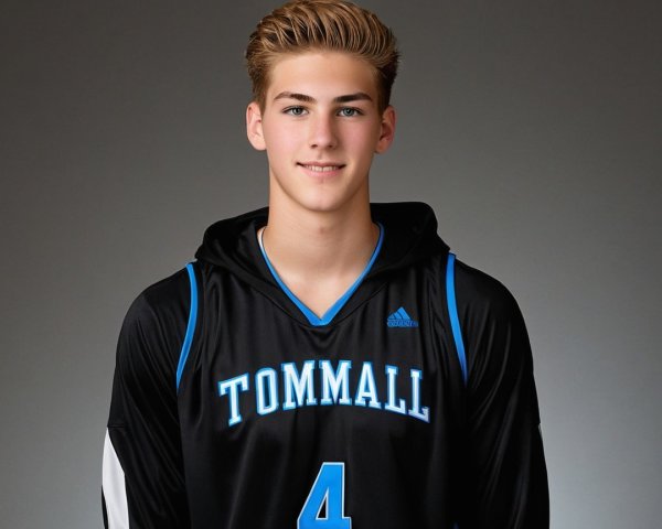 Young Male Basketball Player in Black Jersey Number 4