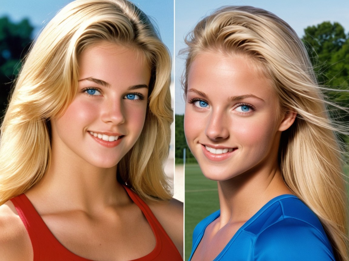 Young Women with Blonde Hair and Bright Blue Eyes