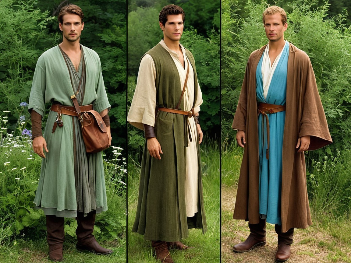 Elegant Robes in Fantasy Setting with Lush Greenery