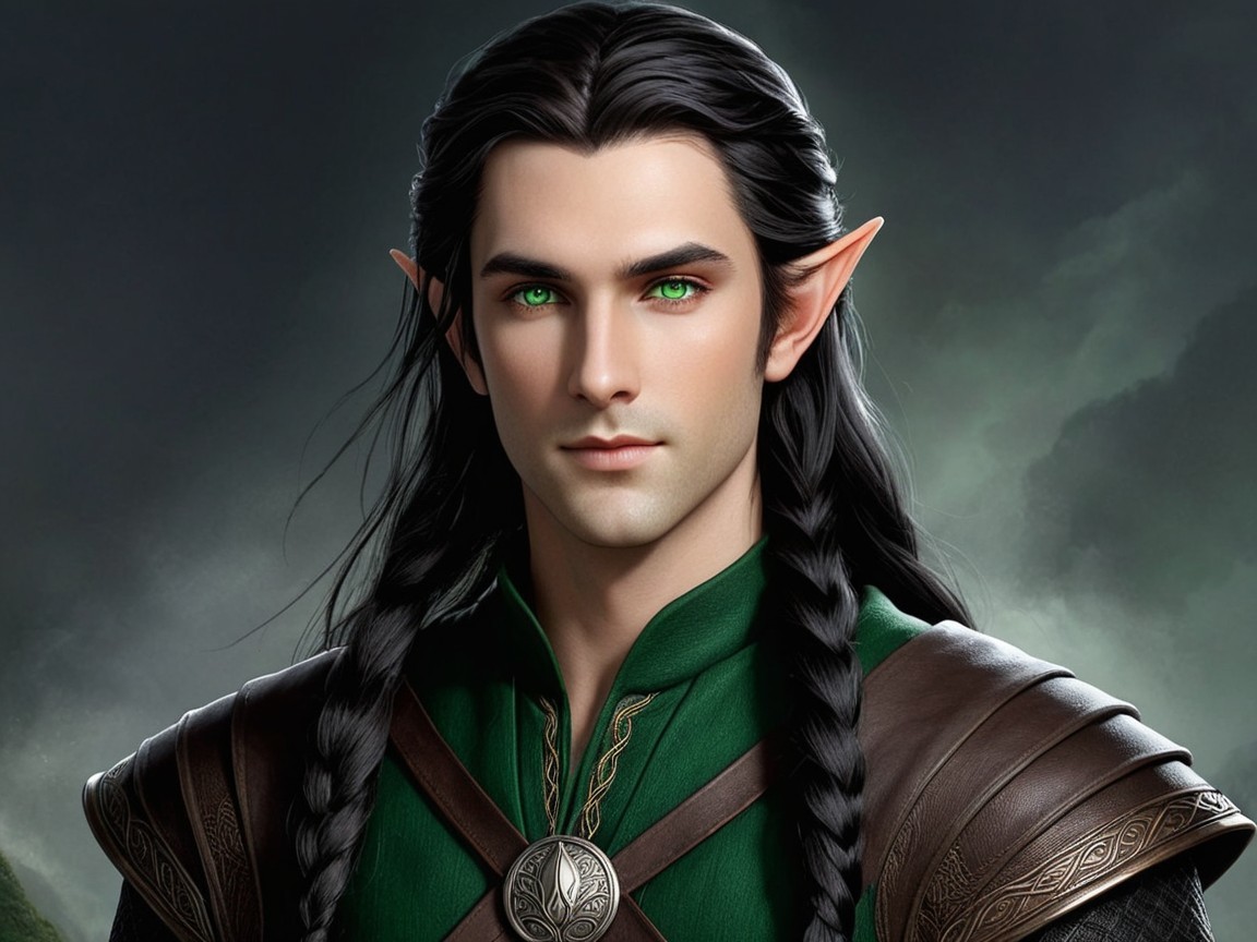 Elf Character with Black Hair in Mystical Setting
