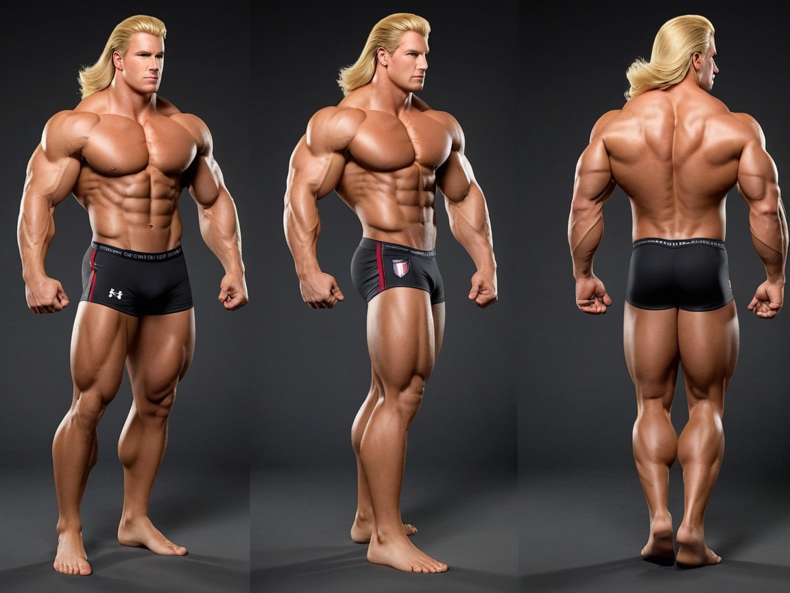 Muscular Male Figure Displayed from Three Angles