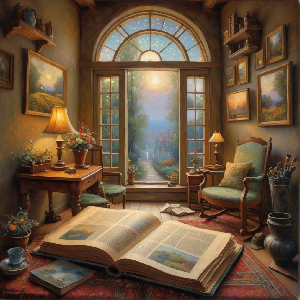 Cozy Sunlit Room with Open Book and Serene Decor
