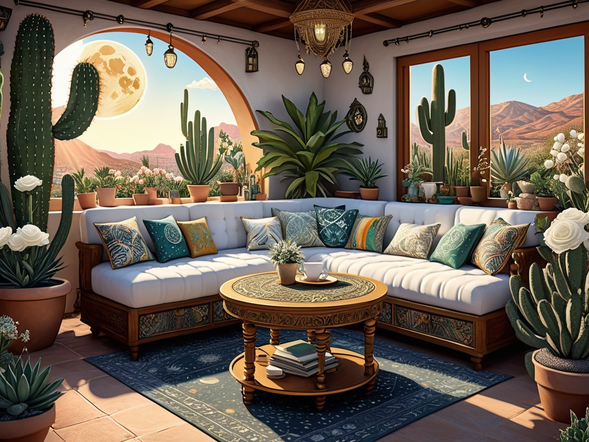 Indoor Seating Area with White Sectional and Nature Decor