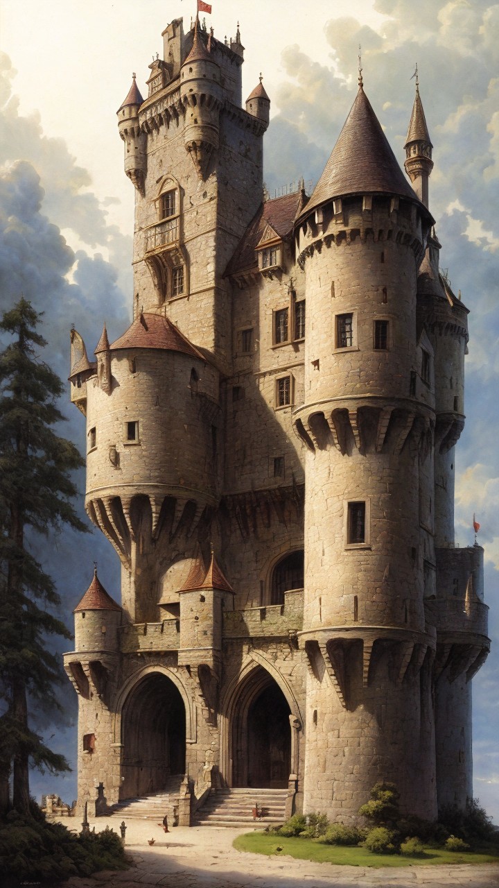 Majestic Medieval Castle with Dramatic Cloud Backdrop