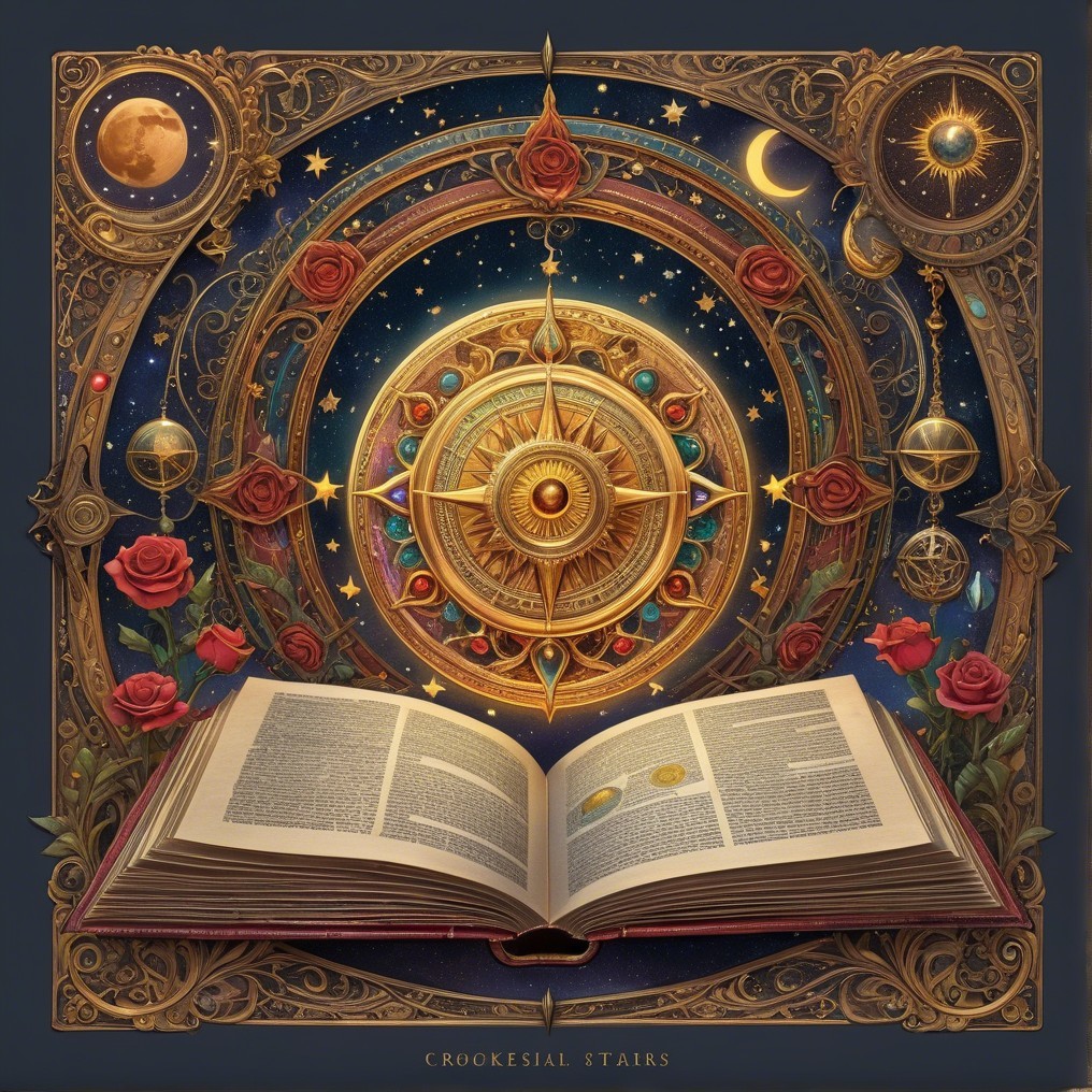Open Book Against Celestial Background with Compass Rose