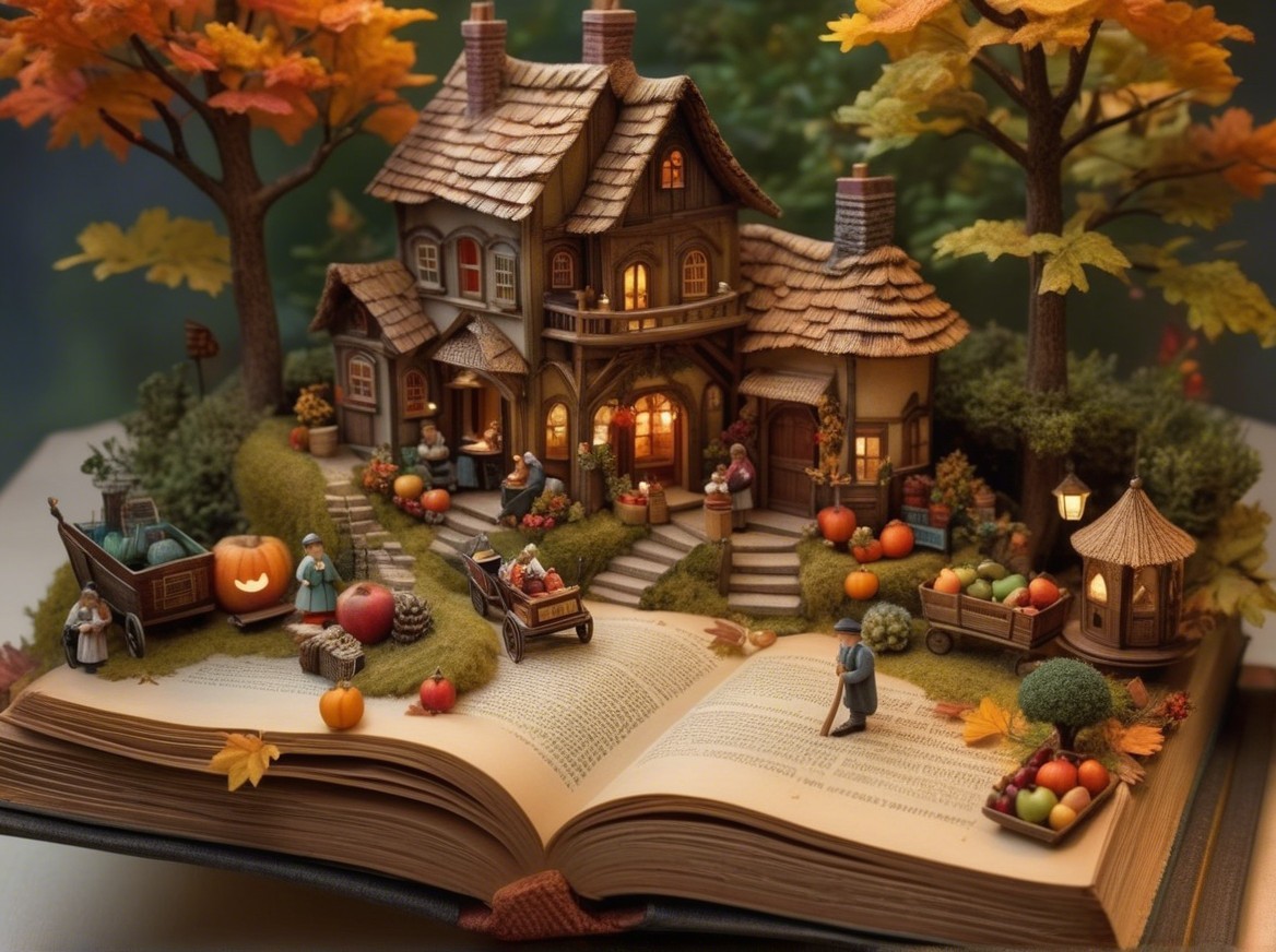 Miniature Village Scene in an Open Storybook