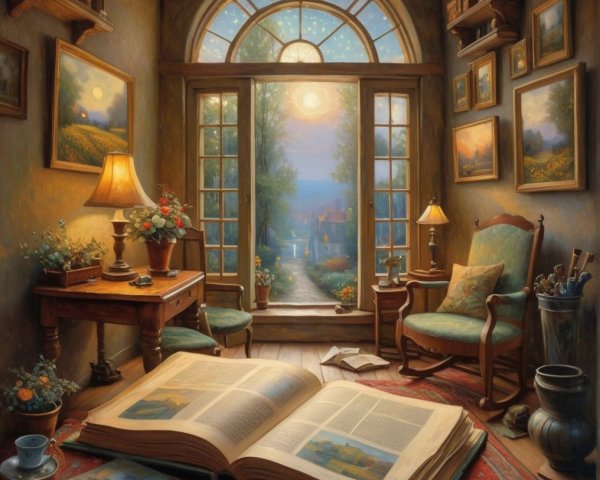 Cozy Sunlit Room with Open Book and Serene Decor
