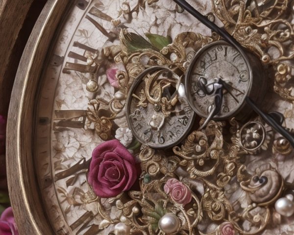Ornate Vintage Clock with Floral Patterns and Roman Numerals