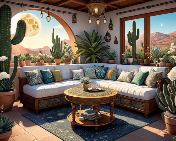 Indoor Seating Area with White Sectional and Nature Decor