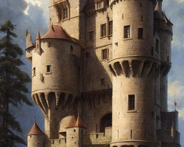 Majestic Medieval Castle with Dramatic Cloud Backdrop