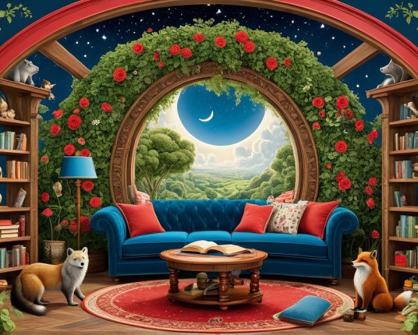 Whimsical Room with Roses, Foxes, and Cozy Decor
