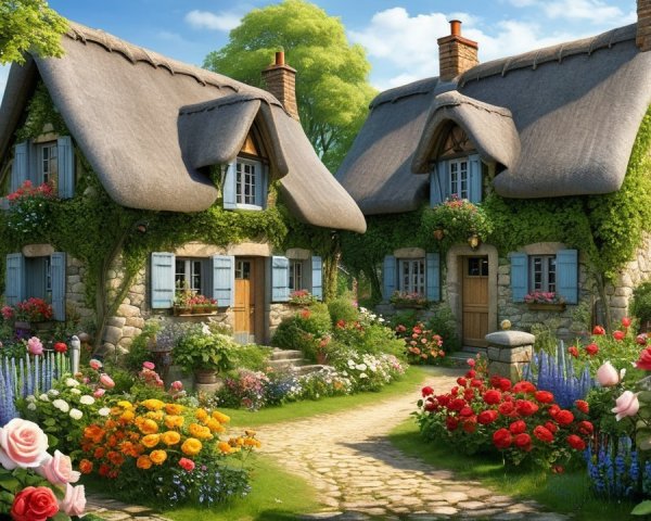 Charming Cottages Surrounded by Colorful Gardens