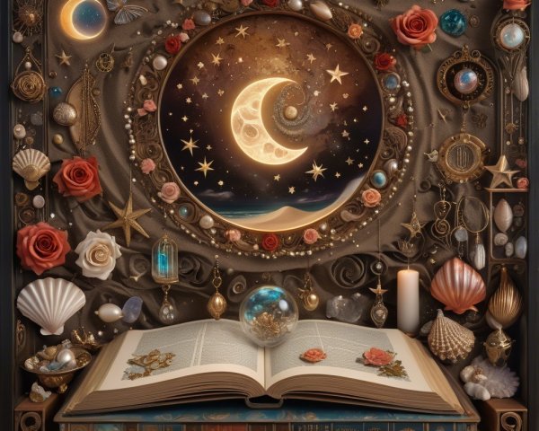 Ornate Circular Window with Moon and Stars Details