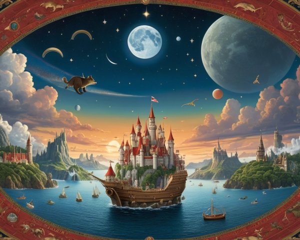 Castle on a Ship in a Serene Sea Landscape