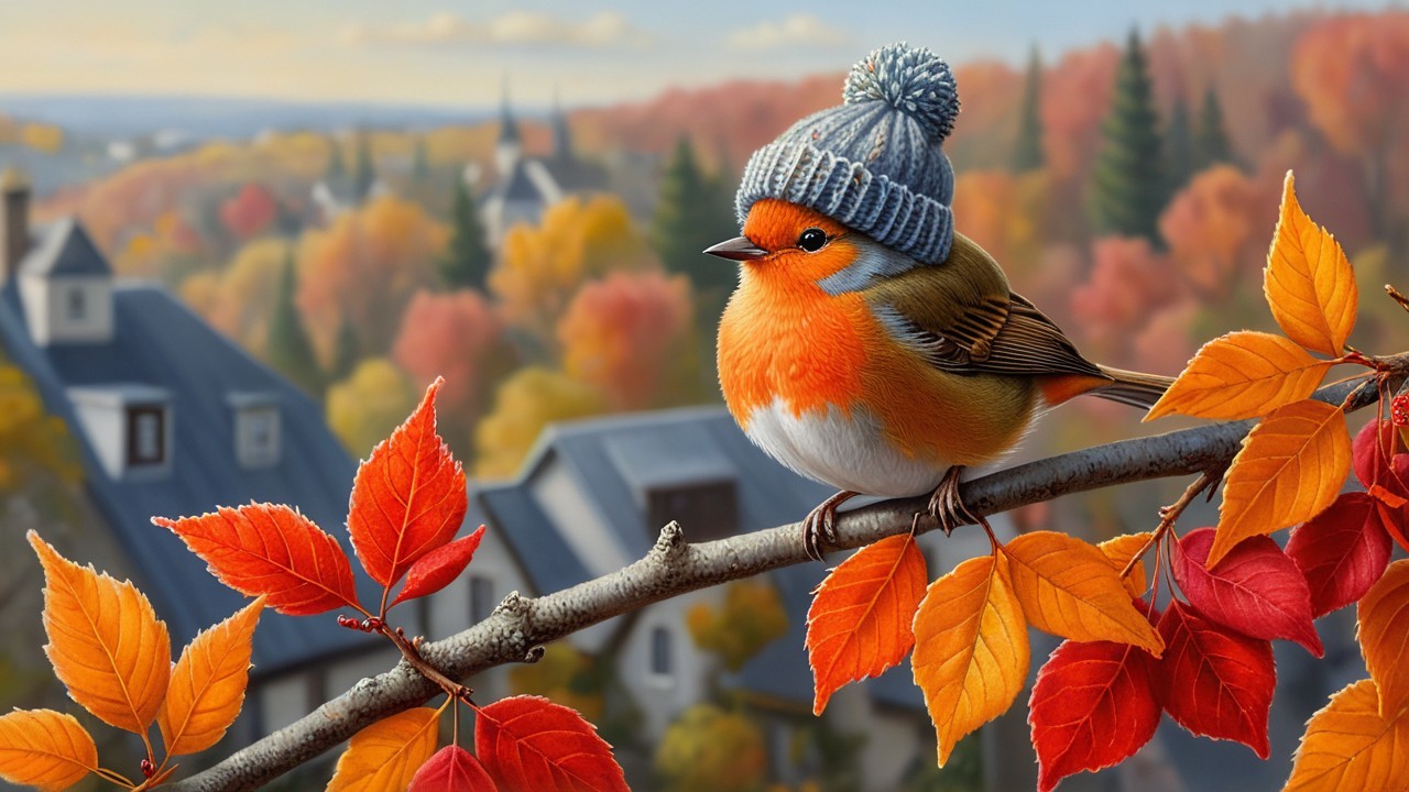 Charming Bird on Branch Surrounded by Autumn Landscape