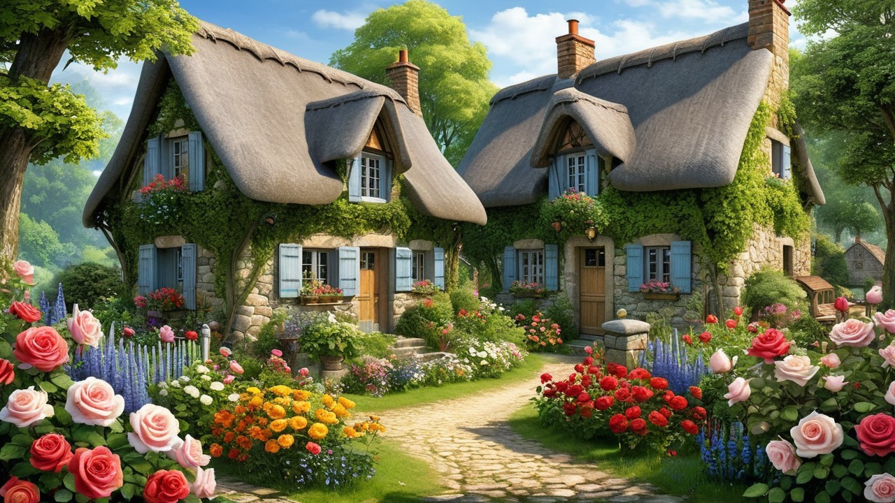 Charming Cottages Surrounded by Colorful Gardens