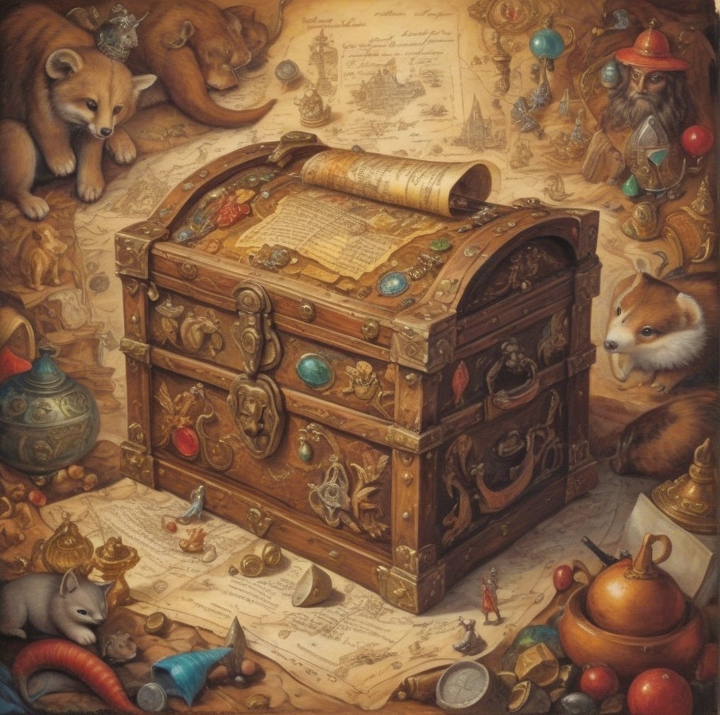 Ornate Treasure Chest Surrounded by Curious Animals