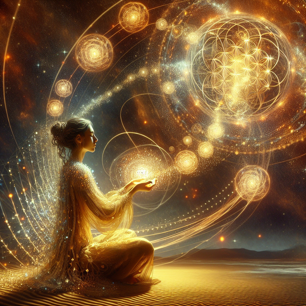 Meditative Figure in Cosmic Patterns and Light