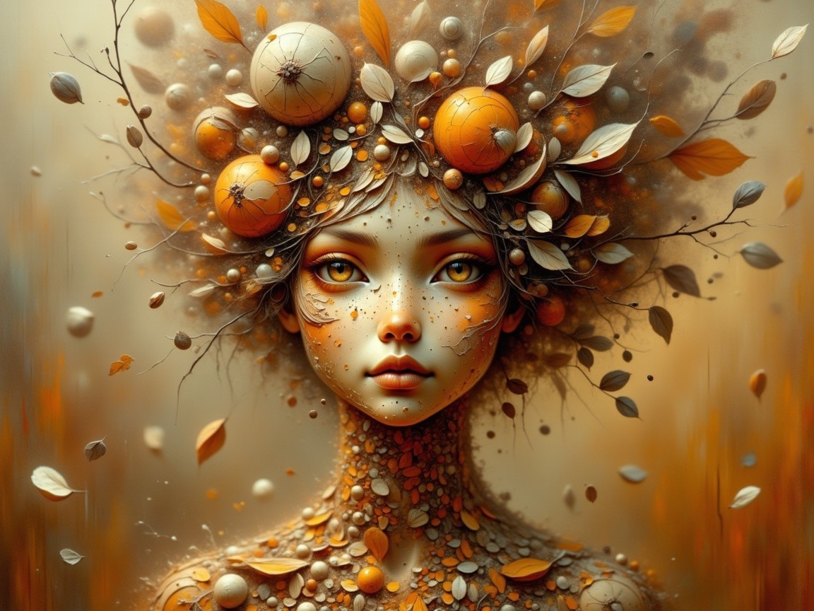 Detailed Fantasy Portrait of a Woman with Autumn Theme