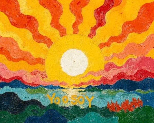 Vibrant Sunset with Reflective Water and Playful Text
