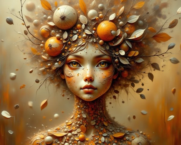 Detailed Fantasy Portrait of a Woman with Autumn Theme