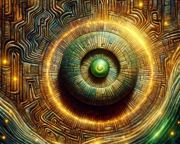 Circular Design with Radiant Green Core and Patterns