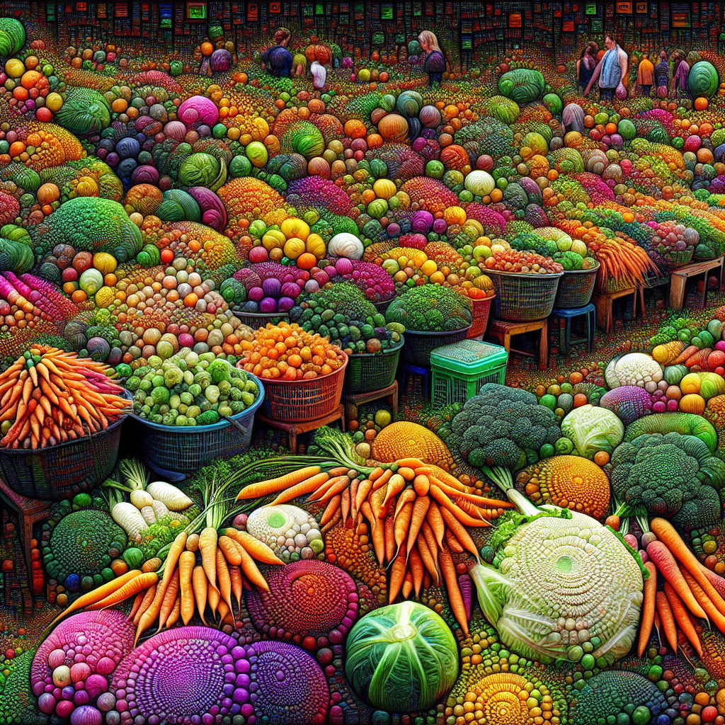 Vibrant Market Scene with Colorful Fruits and Vegetables