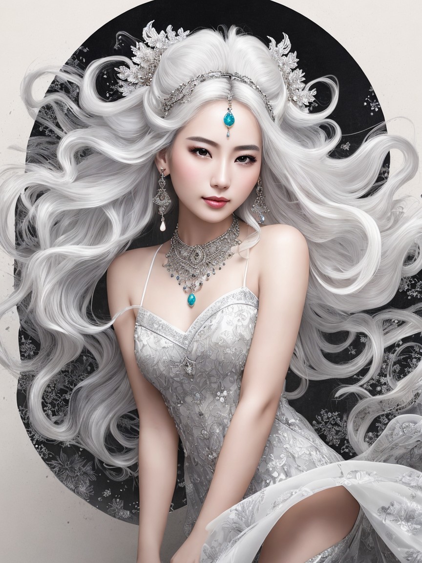 Fantasy Portrait of an Asian Woman in Silver Attire
