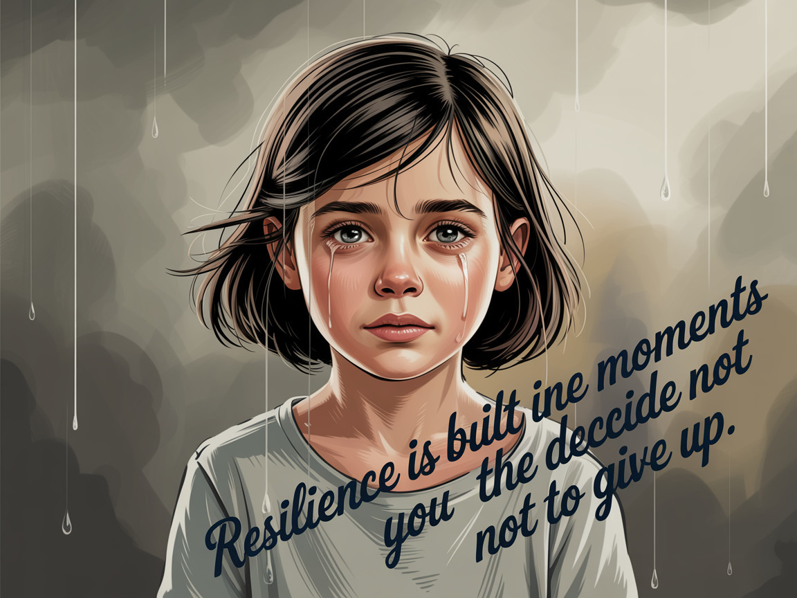 Young girl with tears in somber gray background