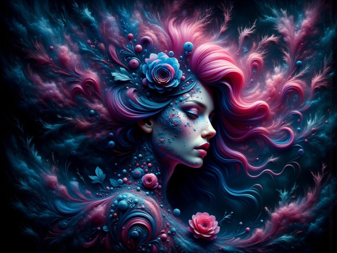 Surreal Portrait of a Woman with Vibrant Hair