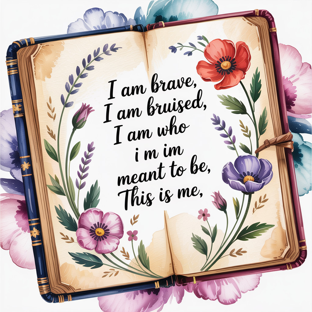 Open Book Surrounded by Colorful Flowers and Quote